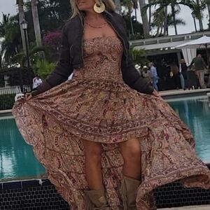 High Low Paisley Strapless Dress